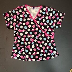 Breast Cancer Awareness Medical Scrub Top Pink‎ Landau Sz Large